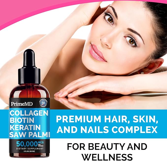 Liquid Collagen Peptides for Women - Complex with Biotin Vitamin, Hydrolyzed Keratin Protein and Saw Palmetto - Comprehensive Formula for Hair, Skin, and Nails Wellness - 2fl oz (Pack of 1)