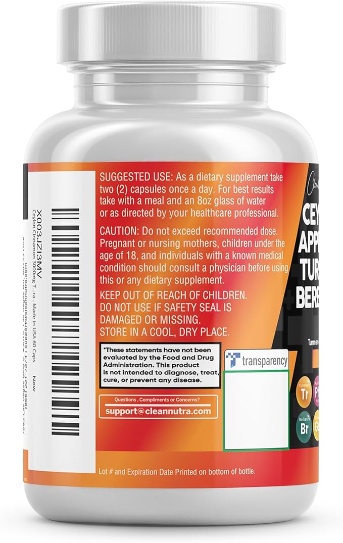 Clean Nutraceuticals Ceylon Cinnamon Turmeric Apple Cider Vinegar Ginseng Berberine Plus Bitter Melon Gymnema Milk Thistle Fenugreek