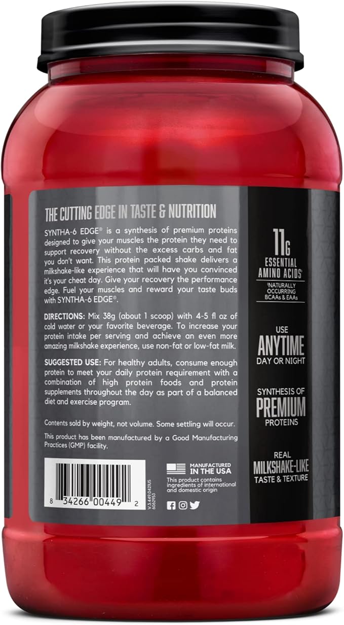 BSN SYNTHA-6 Edge Protein Powder, Strawberry Protein Powder with Hydrolyzed Whey, Micellar Casein, Milk Protein Isolate, Low Sugar, 24g Protein, Strawberry Milkshake, 28 Servings