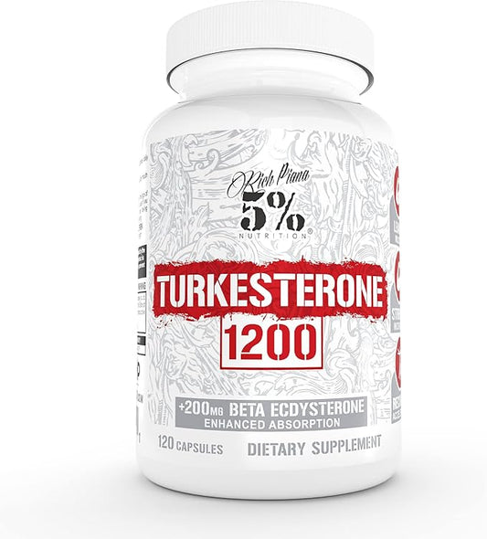 5% Nutrition Turkesterone 1200 mg + 200mg Ecdysterone | Max Purity & Absorption | Complexed with Astragin, Cyclodextrin & Naringin | 120 Capsules (1 Month Supply)