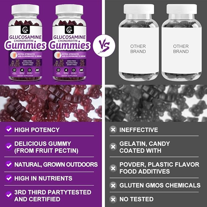 Glucosamine Chondroitin Gummies - Extra Strength Joint Support Supplement with MSM Elderberry & Calcium for Natural Joint, Antioxidant Immune Support for Adults, Men & Women