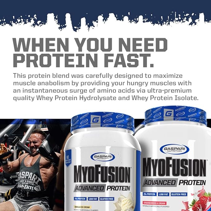 Gaspari Nutrition Myofusion Advanced Protein, Protein Blend with Whey Protein, Casein Protein and Isolate Protein, Low Fat and Gluten Free (Banana Cream, 2 Pound)