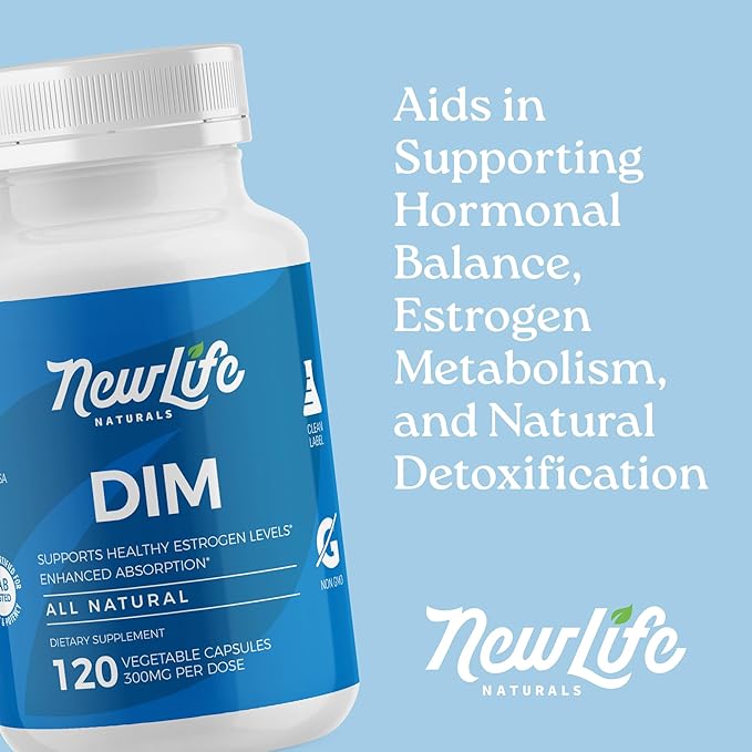 NewLife Naturals DIM Supplement 300mg for Women & Men - Hormonal Acne, Estrogen Balance Pills, Post Menopause Relief | Healthy Estrogen Level | Hormonal Balance - Bioperine | PCOS - 60 Day Supply