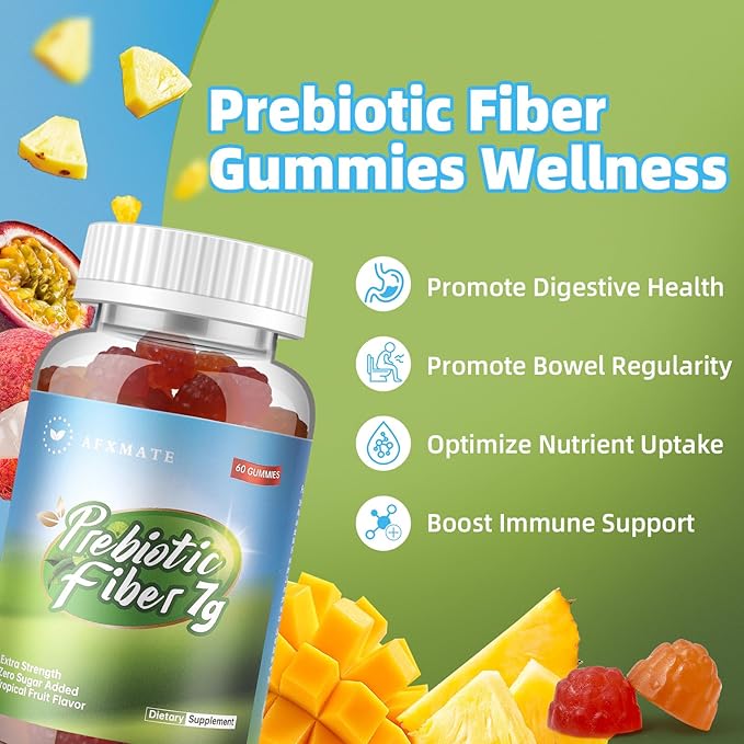 AFXMATE Fiber Supplement Gummies for Adult, 7 g Fiber Sugar Free Vegan & Gluten Free - Digestive Health, Regularity Support 120 Count