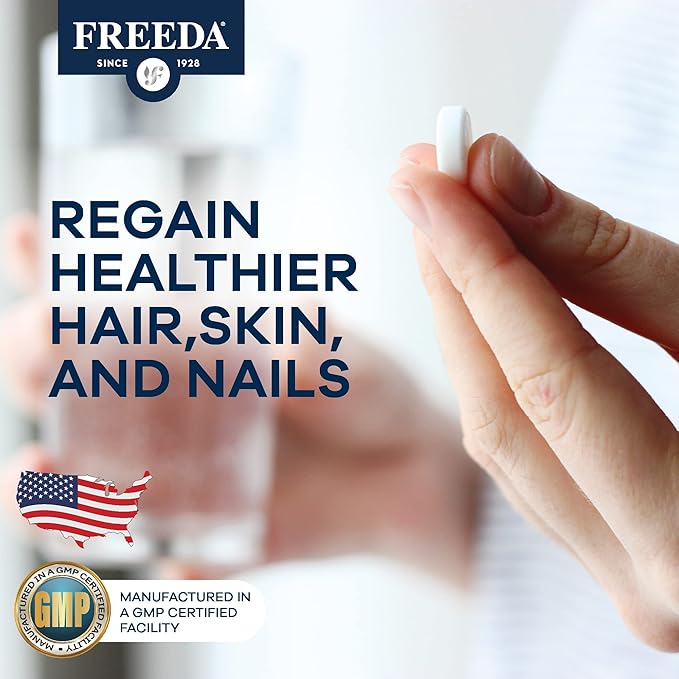 Freeda Biotin 10000 mcg - Kosher Biotin 10000mcg Hair Skin and Nails Vitamins for Hair Growth - Biotin Pills Hair Growth Vitamins B7 - Superior Biotin Supplement Hair Vitamins for Women & Men (100 Ct)