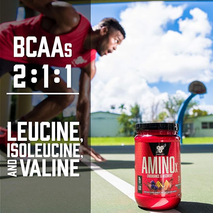 BSN Amino X Muscle Recovery & Endurance Powder with BCAAs, Intra Workout Support, 10 Grams of Amino Acids, Keto Friendly, Caffeine Free, Flavor: Fruit Punch, 70 Servings (Packaging May Vary)
