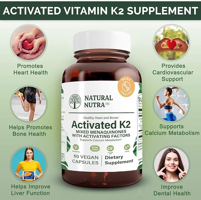 Natural Nutra Full Spectrum Vitamin K2 Supplement, Support Cardiovascular Health, Liver Function, Metabolic Health, Heart Health, 75 mcg, 60 Capsules (Pack of 3)
