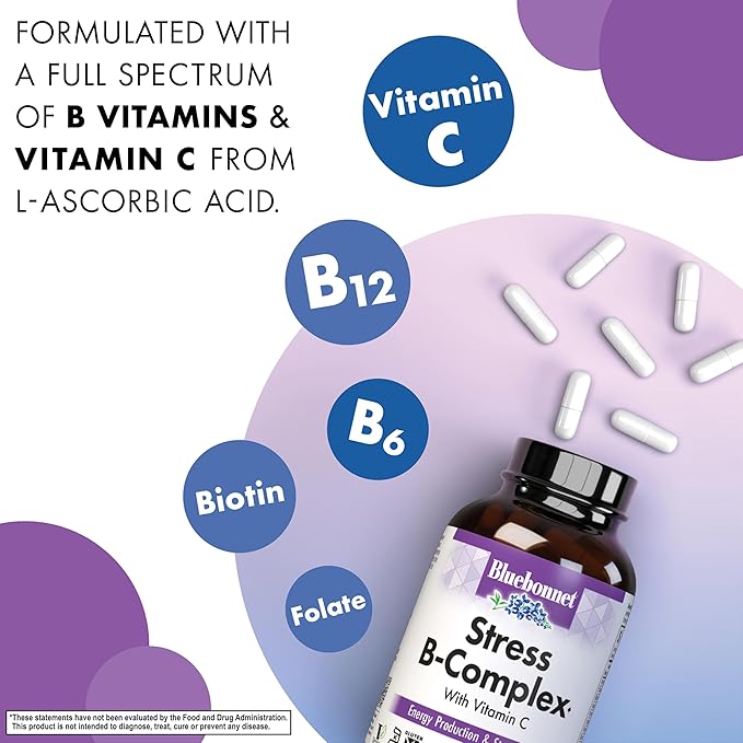 Bluebonnet Nutrition Stress B Complex Vegetable Capsules, 50 Count