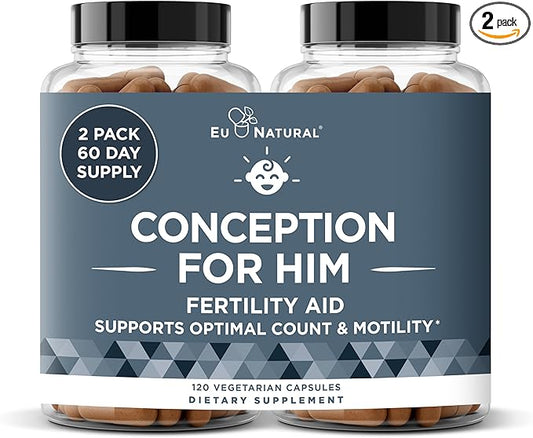 Conception For Him – Fertility Supplements for Men, Male Fertility Support & Prenatal – Optimal Sperm Count, Motility Strength – Ashwagandha, Folate Folic Acid, Magnesium, Zinc – 120 Veg Soft Capsules