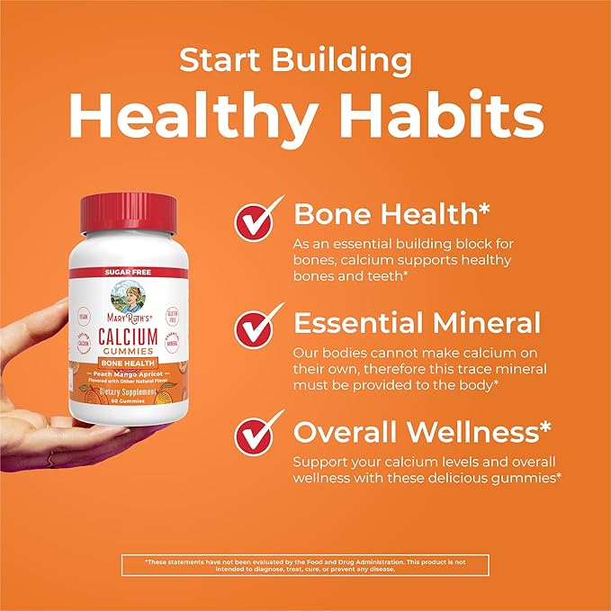 MaryRuth Organics Calcium Supplement | Sugar Free | Calcium Gummies for Women and Men Ages 14+ | Strong Bones and Teeth | Essential Mineral | Vegan | Gluten Free | 60 Count