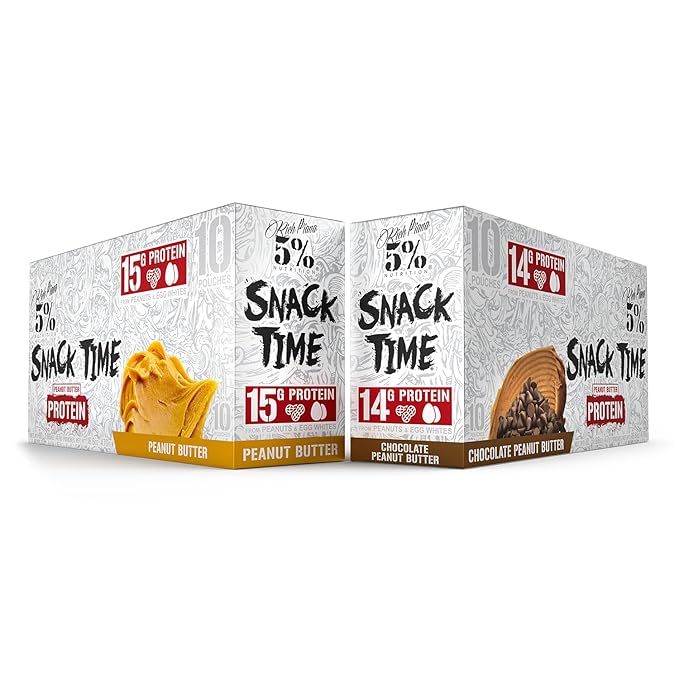 Rich Piana 5% Nutrition Snack Time | Squeezable Protein Shots | High Protein Snack Pouches | Convenient, Real Food Protein from Peanuts & Egg Whites | 10-Count (Chocolate Peanut Butter)