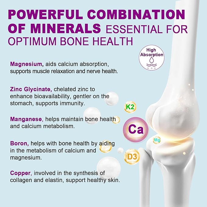 Sugar-Free Calcium Citrate Gummies 1000mg, Vitamin D3 K2, Magnesium, Zinc, Boron, Manganese, Copper for Bone, Muscle & Immune, Ultimate Absorption Calcium Supplements for Women & Men - Vegan, 60 Count