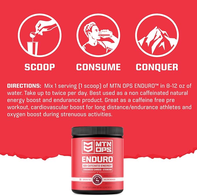 MTN OPS Enduro Nitric Oxide Supplement & Stim-Free Pre Workout - 30 Servings - with Magnesium Citrate, Beet Root Powder, Niacinamide, L Arginine & L Citrulline - Tiger's Blood Flavor
