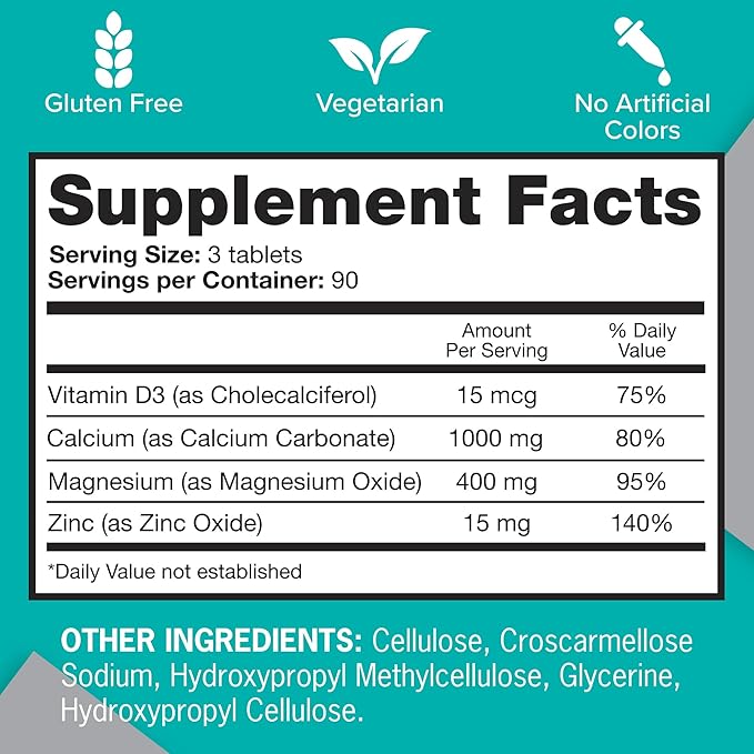 Qunol Calcium 3 in 1 Tablets with Calcium, Magnesium & Zinc for Immune Support, Bone, Nerve, and Muscle Health Supplement, 270 Count