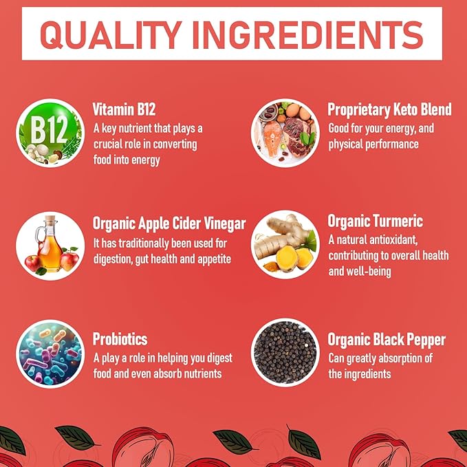 Apple Cider Vinegar Gummies, Max Strength 2000mg ACV Gummies with Probiotics, B12 and Keto, for Digestion, Metabolism, Gut & Immune Health, Gelatin-Free, Vegan & Non-GMO, 180 Gummies