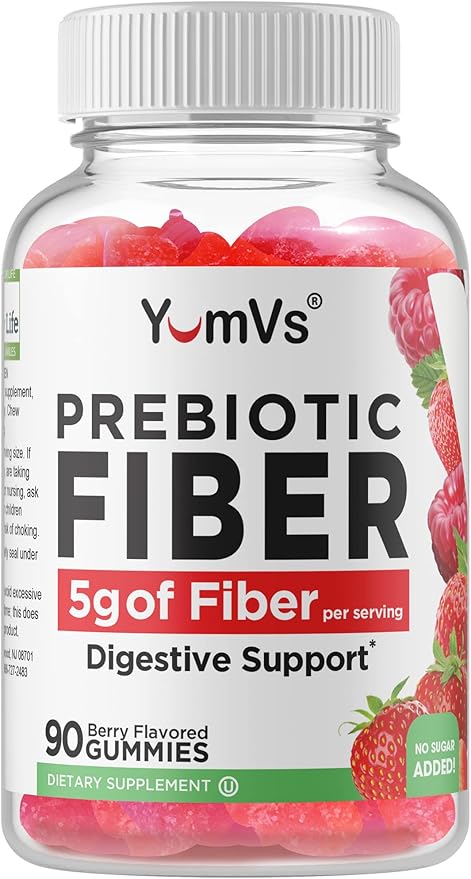 Yum-Vs - Prebiotic Fiber Gummies for Adults & Kids - 5g Digestive Aid Gummy Fiber Supplement - Keto Friendly Prebiotic Daily Fiber Supplement for Women & Men - No Sugar Added Dietary Fiber (90 Count)