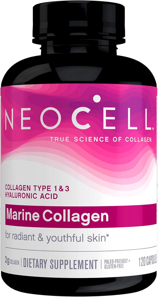 NeoCell Marine Collagen With Collagen Type 1 and 3 and Hyaluronic Acid, With Hydrolyzed Collagen, Skin Health Supplement, Capsule, 120 Count, 1 Bottle