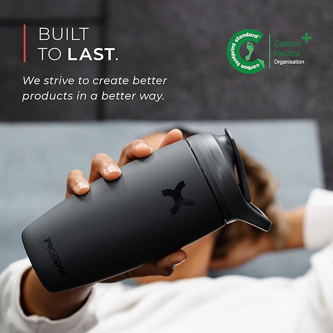 Promixx Pursuit Shaker Bottle Insulated Stainless Steel Water Bottle and Blender Cup, 18oz, Graphite Gray