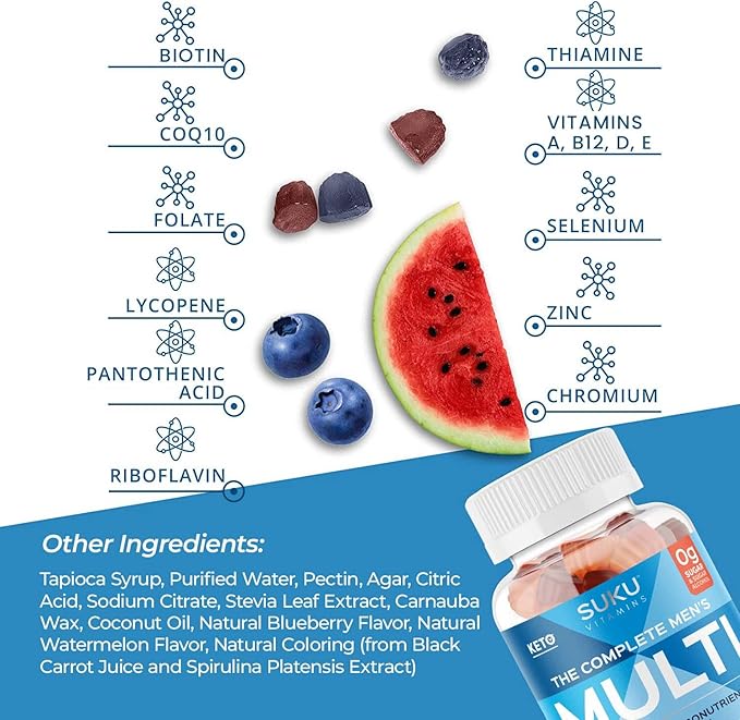 Complete Men's Multi - MicroNutrients: CoQ10, Lycopene Gummies for Prostate Health - Easy to Chew - Non GMO, Gluten Sugar Free - Mixed Fruit Fusion Gummy Vitamins, 60 Count