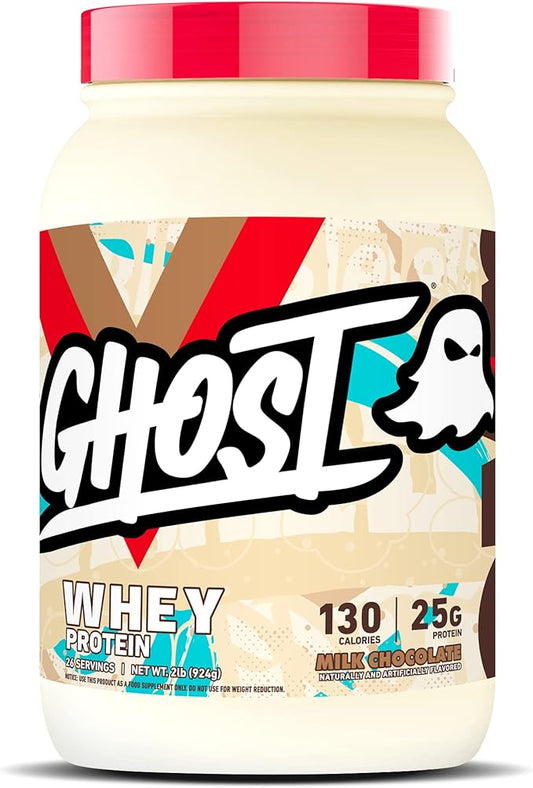 GHOST Whey Protein Powder, Milk Chocolate - 2LB Tub, 25G of Protein - Flavored Isolate, Concentrate & Hydrolyzed Whey Protein Blend - Post Workout Shakes - Soy & Gluten Free