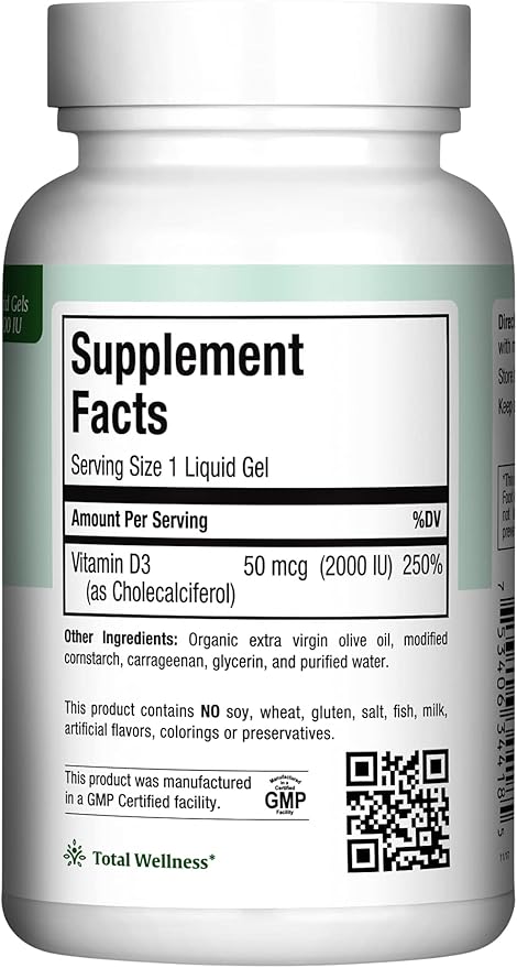Kosher Vitamin D3 2000IU - Highly Absorbable Vitamin D Supplements for Healthy Immune Response, Calcium Absorption, Teeth & Bone Health - Vit D3 Vitamin 2000 IU - Vitamin D 3 - 180 Liquid Gels