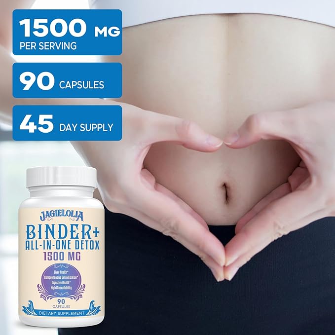All-In-One Detox Binder Supplement 1500 MG - High Bioavailability, Liver Gut Detox Cleanse with Activated Charcoal, Zeolite & Bentonite Clay for Toxins, Liver, Digestive, 900 Vegan Capsules