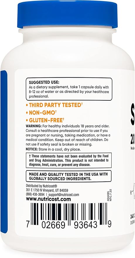 Nutricost Selenium 200mcg, 240 Veggie Caps (3 Bottles) - Non-GMO, Gluten Free L-Selenomethionine …