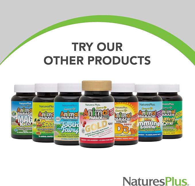Natures Plus Animal Parade Gold Children's Liquid Multivitamin, 16 fl oz - Natural Tropical Berry Flavor - Immune Support Supplement - Gluten Free, Vegan - 32 Servings