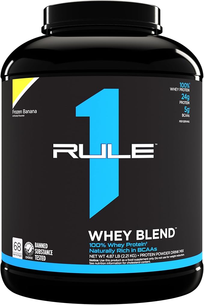 Rule One Proteins, R1 Whey Blend- Frozen Banana, 24g Fast-Acting Whey Protein Concentrates, Isolates, and Hydrolysates Per Serving, with Naturally Occurring EAAs and BCAAs, 5lbs