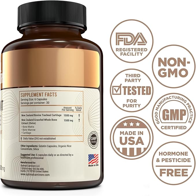 Grass Fed Bone Marrow Supplement & Bovine Tracheal Cartilage, Bone Restore & Joint Health Supplement, Joint Support Supplement, Bone Strength and Bone Fracture Supplement