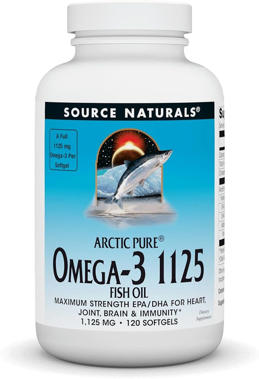 Source Naturals ArcticPure Omega-3 Fish Oil 1125mg Ultra Potency Maximum Strength EPA + DHA for Heart, Joint, Brain & Immune Health - 120 Softgels