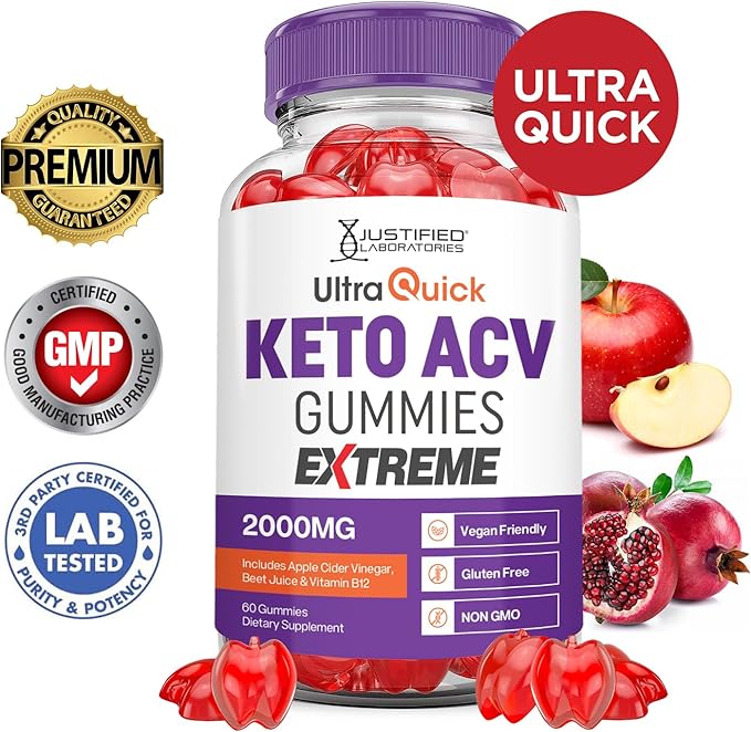 Ultra Quick Keto ACV Gummies Extreme 2000MG Ultraquick Keto Gummies Apple Cider Vinegar Formulated with Pomegranate Beet Juice Powder B12 Vegan Non GMO 60 Gummys