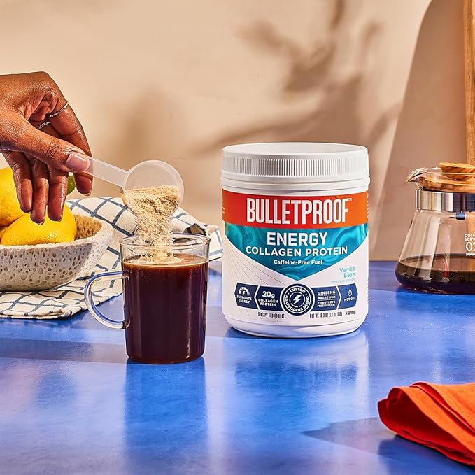 Bulletproof Vanilla Bean Energy Collagen Protein Powder, 18.3 Ounces, Caffeine-Free Fuel with Vitamins and Antioxidants