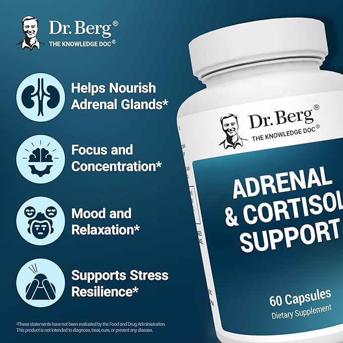 Dr. Berg Adrenal & Cortisol Capsules - Adrenal Supplement & Cortisol Manager - Mood, Focus, Relaxation and Stress Support - Adrenal Supplements with Ashwagandha Extracts - 60 Capsules