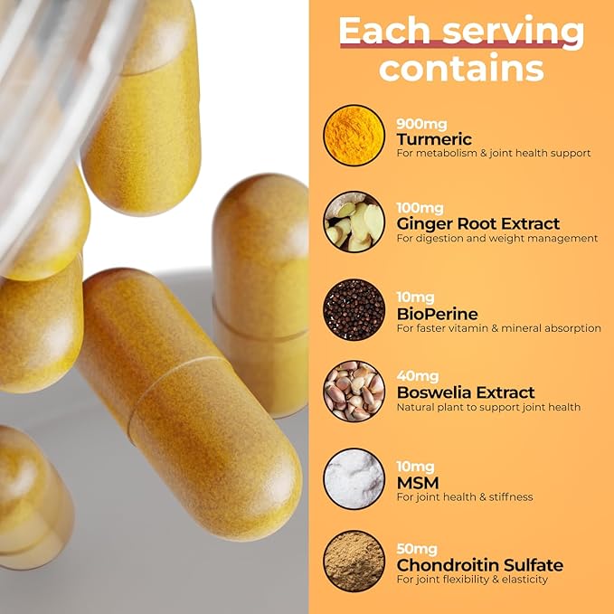 Inflame Shield | Turmeric Supplement for Inflammation Support with Ginger, Bioperine, & Bromelain | Advanced Formula for Joint Support | 120 Capsules for Men and Women