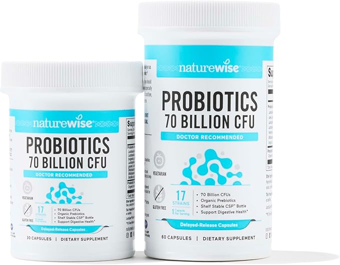 NatureWise Probiotics 70 Billion CFU - 17 Strains + Organic Prebiotics - Immune, Digestive & Gut Health Support for Women & Men - Vegetarian, Gluten-Free, Non-GMO - 60 Capsules[2-Month Supply]