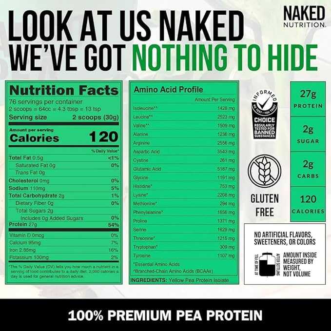 Naked Pea - 5LB 100% Pea Protein Powder from North American Farms - Unflavored Vegan Pea Protein Isolate - Plant Protein Powder, Easy to Digest - 76 Servings