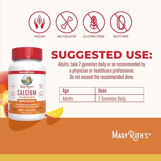 MaryRuth Organics Calcium Supplement | Sugar Free | Calcium Gummies for Women and Men Ages 14+ | Strong Bones and Teeth | Essential Mineral | Vegan | Gluten Free | 60 Count