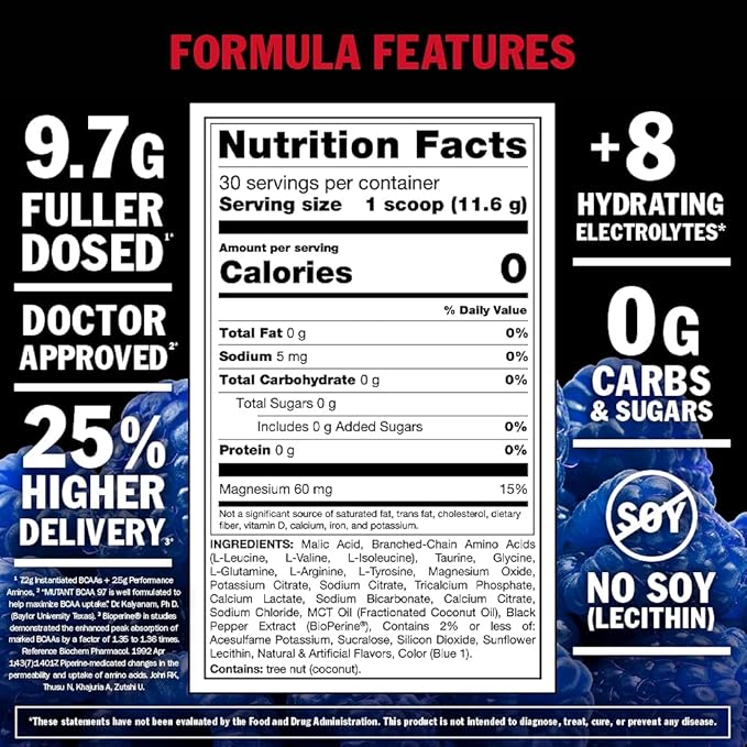 Mutant BCAA 9.7 Supplement BCAA Powder with Micronized Amino Energy Support Stack - 348 g - Pineapple Passion