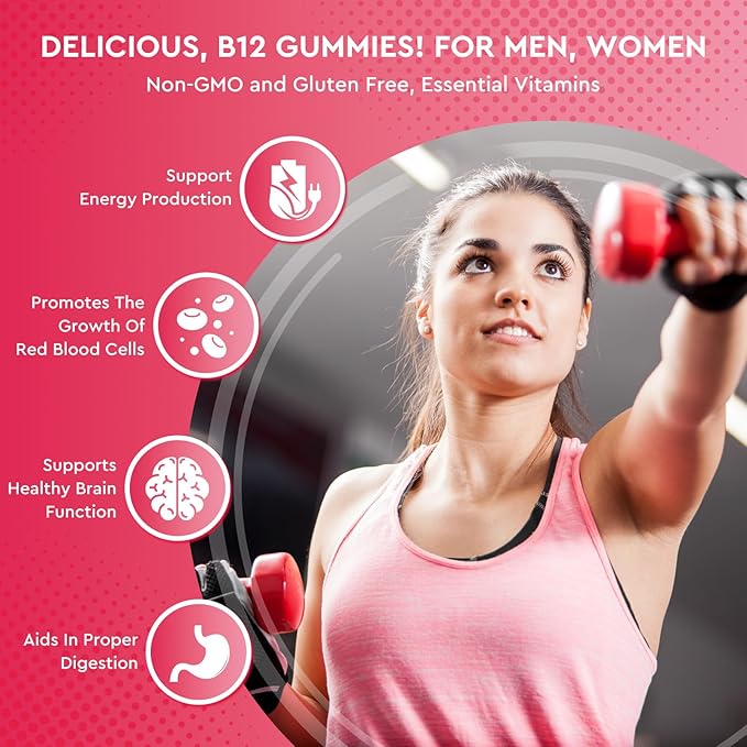 Vitamin B12 Gummies - 5000 mcg Methylcobalamin with Iron, Vitamin C, D3 & Folate, Energy Support and Metabolism, Immune, B-12 Complex Chewable Supplement for Men & Women, 120 Count, 2 Pack