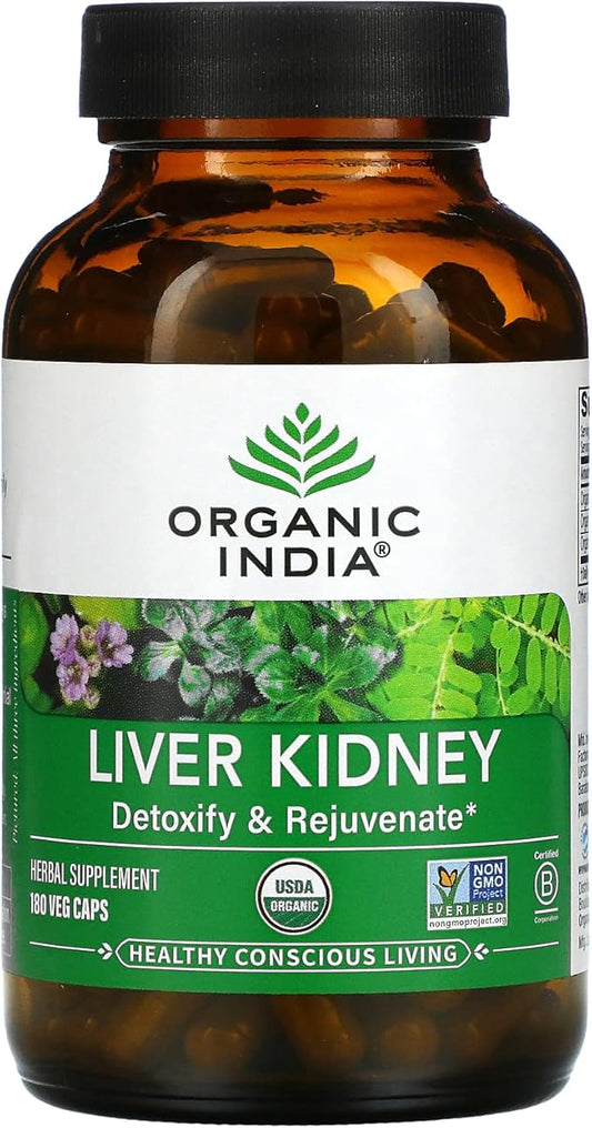 Organic India Liver and Kidney Cleanse Detox Repair - Herbal Supplement - Cleanse & Rejuvenate, Supports Healthy Liver & Kidney Function, Vegan, USDA Certified Organic, Non-GMO - 180 Capsules