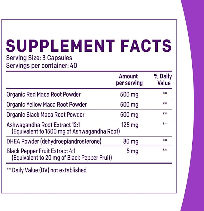 6-in-1 Organic Maca Root & Ashwagandha Capsules 1710mg w/DHEA & Black Pepper Fruit Extract - Maca Root Capsules for Women & Men - Energy, Mood, and Bone Support Supplement, 360 Capsules (3 Pack)