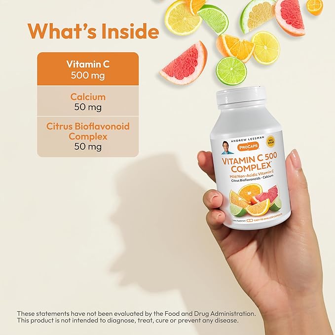 Andrew Lessman Vitamin C 500 Complex 360 Capsules – Non-Acidic Vitamin C Plus Citrus Bioflavonoids for Immune System and Anti-Oxidant Support, No Stomach Upset, Small Easy to Swallow Capsules