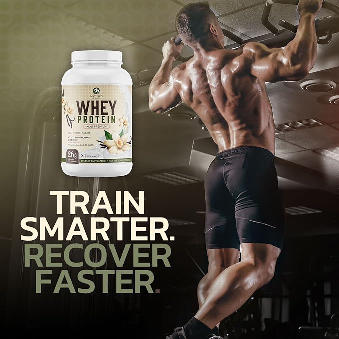 Premium 100% Whey Protein Powder 26g, Creamy French Vanilla, Advanced Isolate Protein for Muscle Gain, Recovery & Immune System Support, No Added Sugar, For Shakes & Vanilla Smoothies - 24 Servings