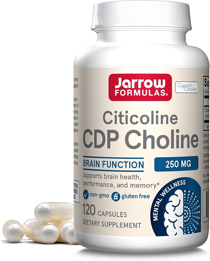 Jarrow Formulas Citicoline CDP Choline 250 MG, CDP Choline Supplement Supports Brain Health, Performance and Memory, 120 Capsules, Up to a 120 Day Supply