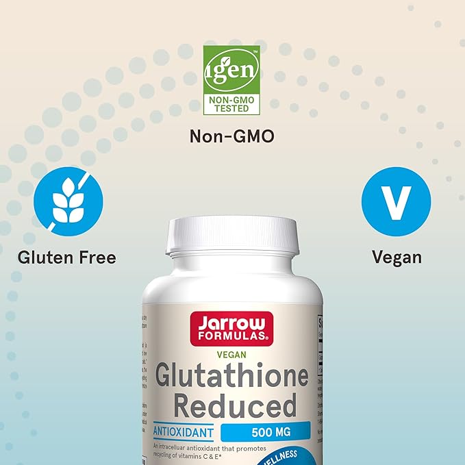 Jarrow Formulas Glutathione Reduced 500 mg - 120 Veggie Capsules - Intracellular Antioxidant - Quality Glutathione Supplements - Supports Recycling of Vitamins C & E - Non-GMO - Gluten Free - Vegan