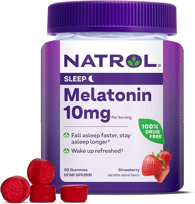 Natrol Melatonin Gummies, Sleep Support for Adults, 10 mg Melatonin Supplement for Sleeping, 90 Strawberry-Flavored Gummies, Up to a 45 Day Supply