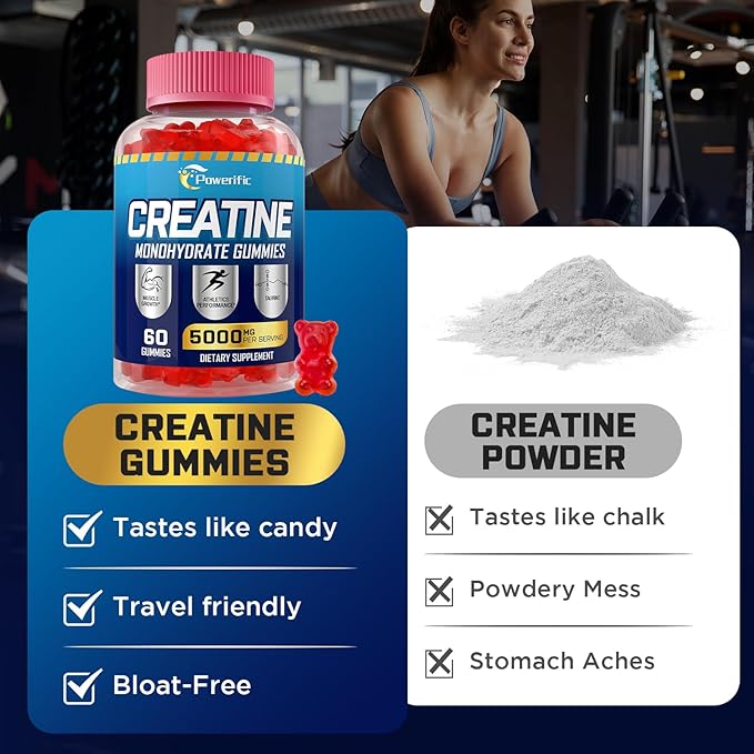 Creatine Monohydrate Gummies for Men & Women, Creatine Pre-Workout Gummies, Taurine&B6, Increase Strength, Energy & Endurance Chewable Creatine Gummy Supplements, 5g Per Serving (4 Packs)