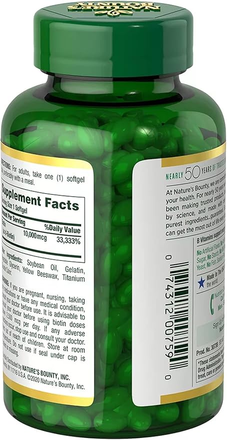 Nature's Bounty Biotin 10,000 mcg, 250 Rapid Release Softgels