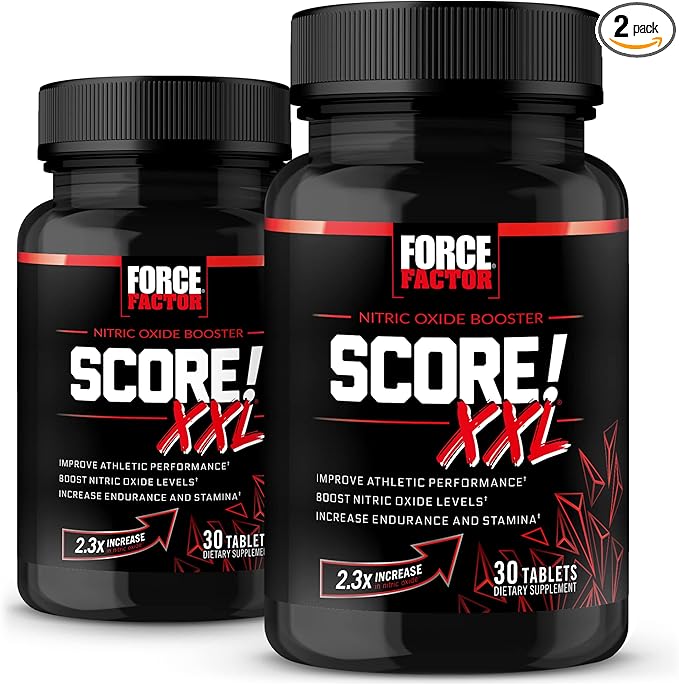 FORCE FACTOR Score! XXL, 2-Pack, Nitric Oxide Booster Supplement for Men with L-Citrulline, Black Maca, & Tribulus to Improve Athletic Performance, Increase Stamina, & Support Blood Flow, 60 Tablets